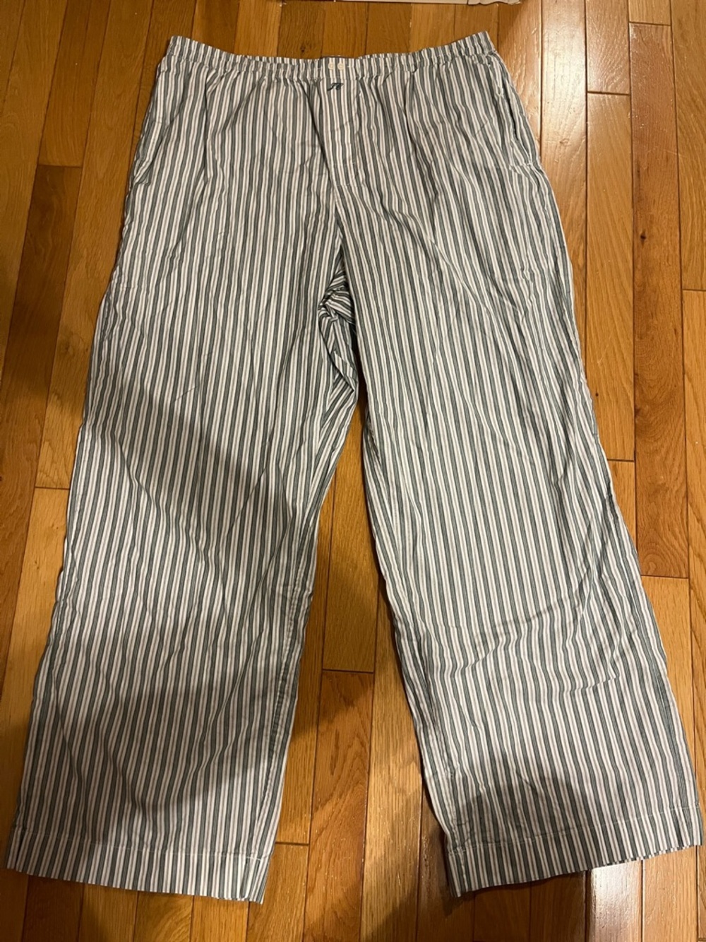 J. Crew green and white pinstripe pyjama pants